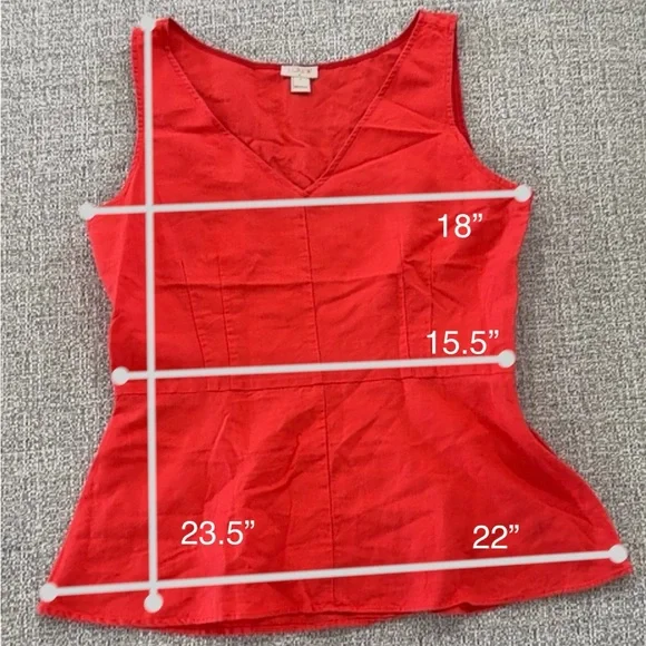 J. Crew Dark Coral V-neck Linen/Cotton Peplum Sleeveless Blouse - Picture 8 of 10